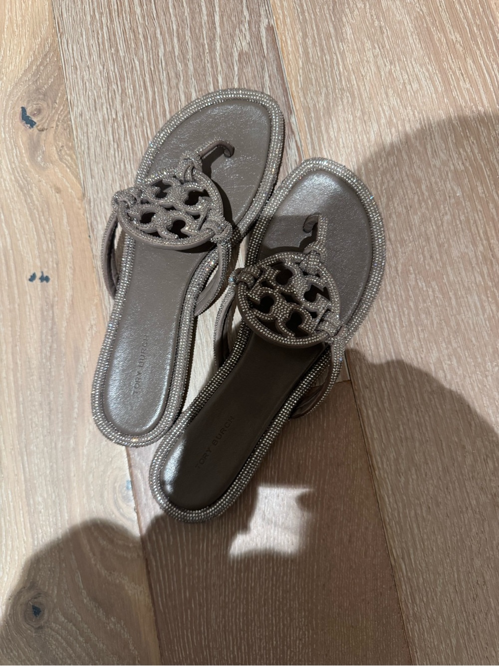 Tory Burch Taupe Metallic Miller Logo Thong Sandals